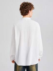 SHEIN 青少年男孩休閒寬鬆基礎款立領長袖襯衫 - 白色 - 查看 2