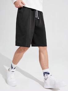 SHEIN 男孩貼飾抽繩腰帶短褲 - 黑色 - 查看 3