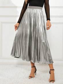 SHEIN Clasi Women's Pleated Knee-length Skirt