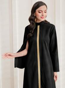 Al Najma Women's Stand Collar Color-block Cape Sleeve Kaftan - Black - View 6