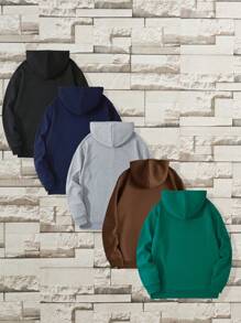 Conjunto De Sudadera De Forro Polar De Cinco Piezas Con Capucha Y Cordón De Color Liso Para Hombre - Multicolor - Ver 2