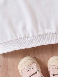 Baby Girls' Cartoon Bear Printed Round Neck Sweatshirt - White - View 5