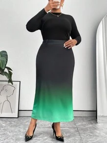 SHEIN Privé 大尺碼女士漸層色長裙 - 彩色 - 查看 1