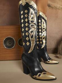 SHUZIA Women's Fashionable Gold Geometric Pattern High Boots Mother's Day Present