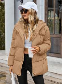 EURMUSE Women'S Hooded Padded Coat With Zipper - Unta - View 4