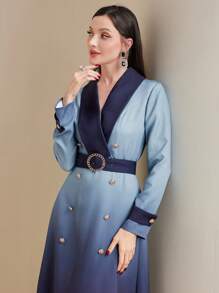 Modelyn 女裝漸變色披肩領鈕扣細節包裝裙 - 藍色 - 查看 5