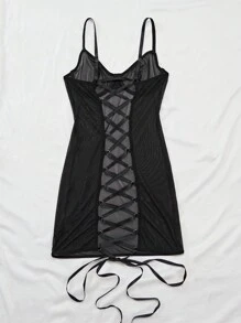 EmpressEnvy Women's Mesh Cami Sexy Lingerie Dress And Thong Set - Black - View 7