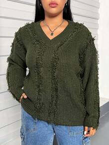 Flirla Plus Size Women'S Loose Fit Drop Shoulder Sweater