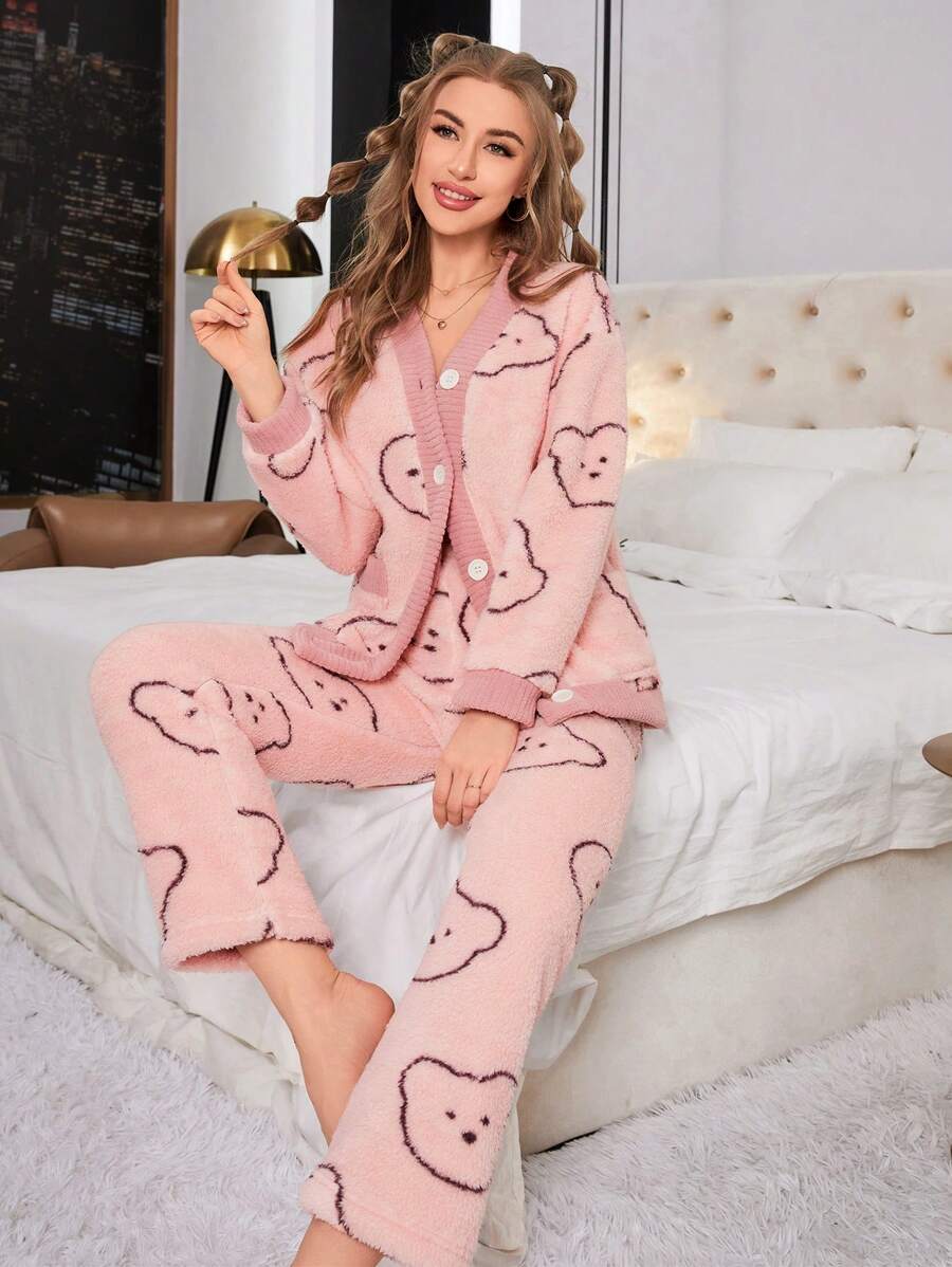 Của phụ nữ Hình con gấu hoạt hình Sang trọng Bộ mặc nhà - Nhiều màu - Xem 1