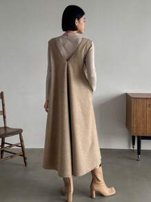 FRIFUL 女款無袖v領寬鬆休閒連身裙 - 咖啡 - 查看 2