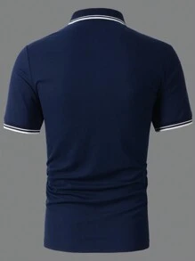 Manfinity CasualCool Camisa Polo De Bloque De Color Azul Marino Para Hombres Con Ribete De Contraste - azul real - Ver 2