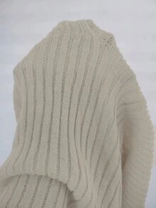 SHEIN Privé Màu thuần Cổ chữ V Đầm Áo len - Màu be - Xem 7