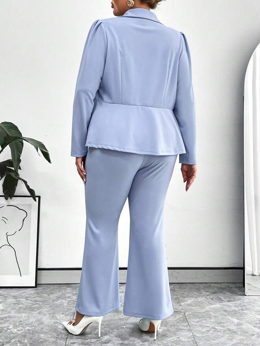 SHEIN Privé Women's Plus Size Suit Set With Pointed Lapel, Ruffle Hem