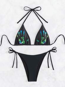 Ladies' Print Halter Neck Two-Piece Bikini Set Summer Beach - Multicolor - View 5