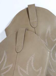 SHUZIA Fashionable Western Style Women Mid-Calf Boots With Pointed Toe, Chunky Heel And Designed Patterns, Suitable For Daily Wear