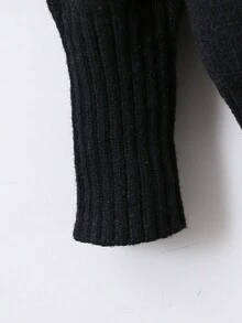 Cô gái Màu thuần Một nửa Áo cao cổ Áo len - màu đen - Xem 5