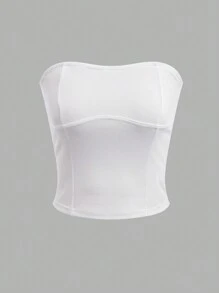 SHEIN Unity 簡約百搭細節裝飾無肩帶上衣 - 彩色 - 查看 3