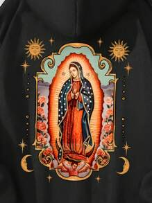 INAWLY Sudadera con capucha con cordón y estampado de la Virgen María, para graduación, regreso a la escuela, graduación, maestras, sudadera de otoño - Negro - Ver 4