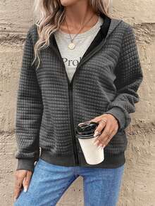 SHEIN Clasi Chaqueta Con Capucha De Color Sólido - Gris Oscuro - Ver 4