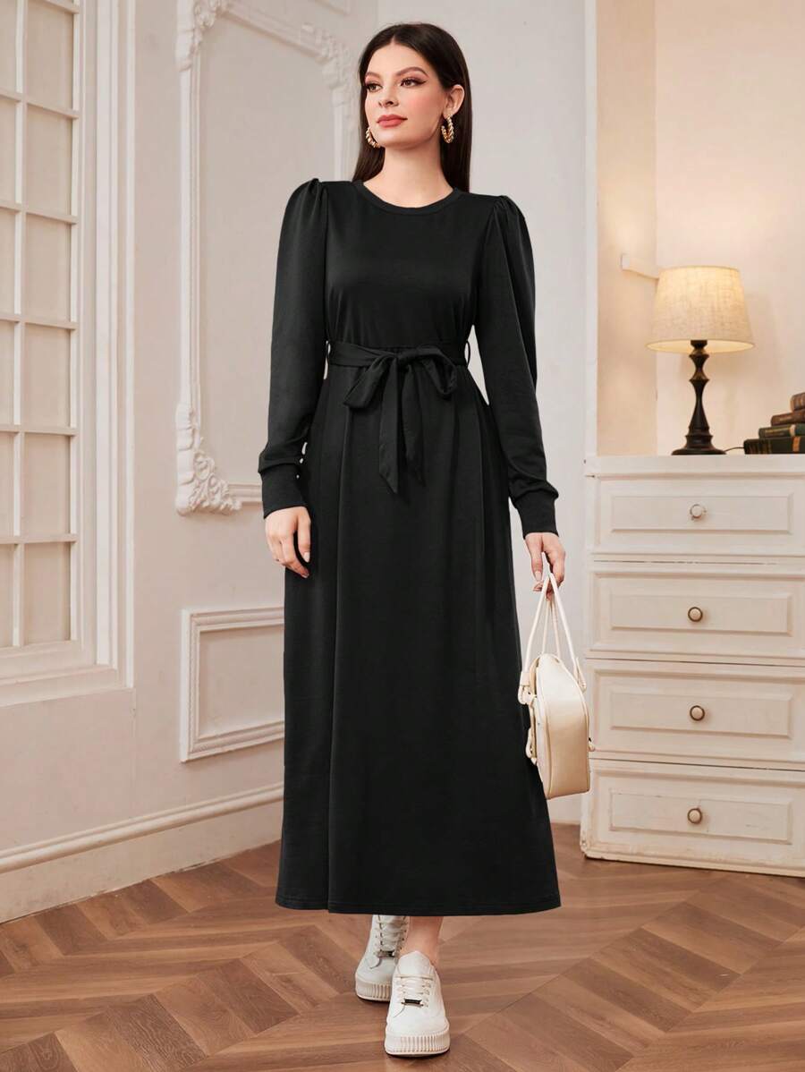Modelyn Lỏng lẻo phù hợp Giải trí Đầm nỉ Với Vòng cổ - màu đen - Xem 1