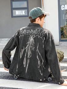 SHEIN 青少年男孩字母印花牛仔外套