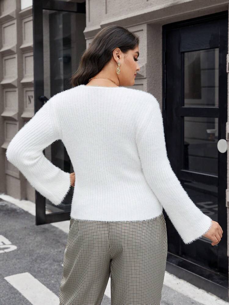 Plus Size Women's Ribbed Sweater Knit Pullover Fall Winter Sweater
