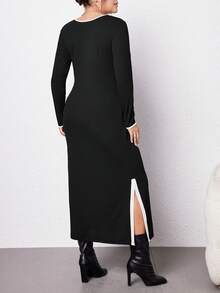 SHEIN Essnce Kích thước lớn Không đối xứng Và Viền chia cắt Đầm Với - Đen và trắng - Xem 2