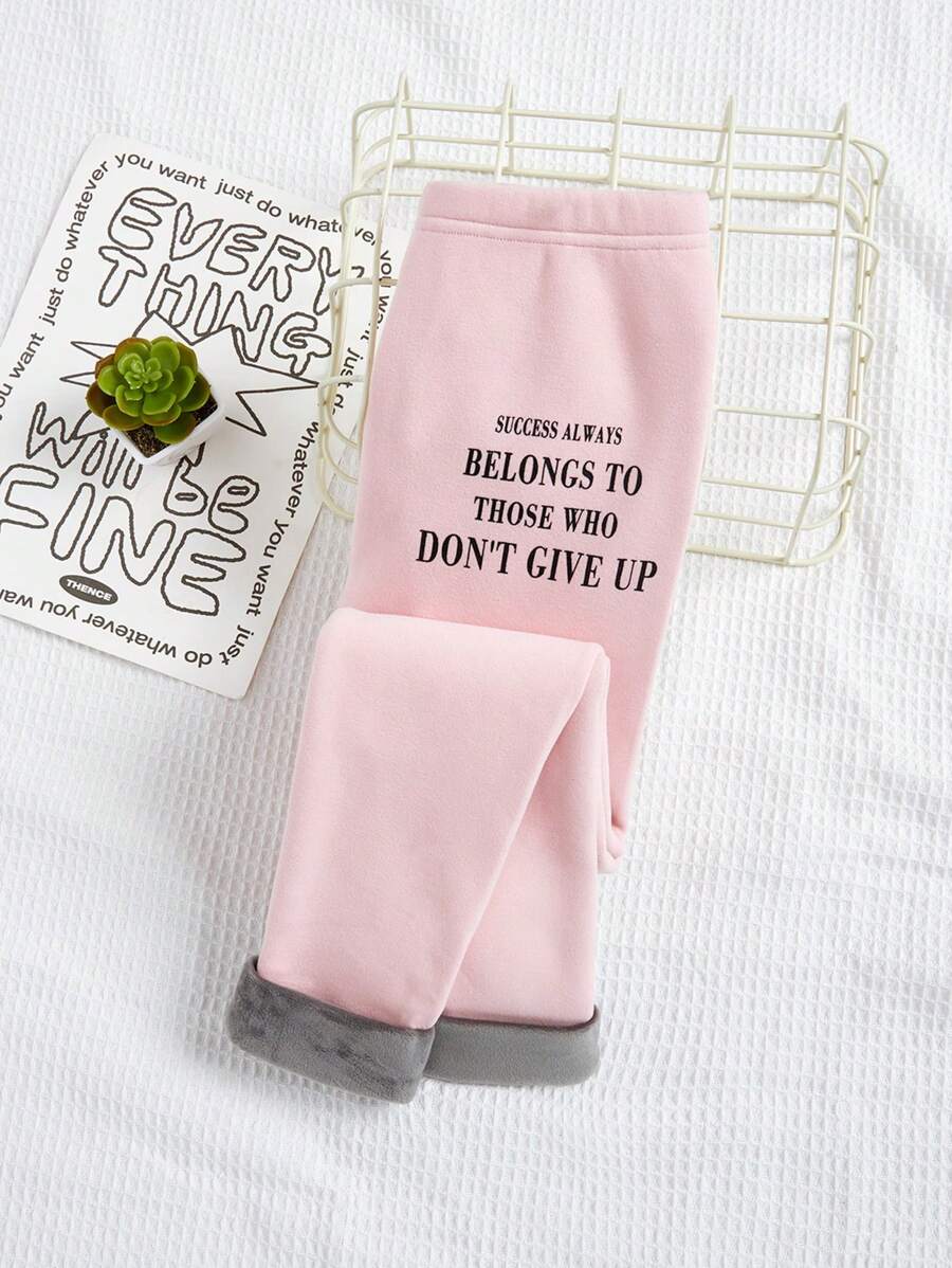 SHEIN Tween 女童字母印花保暖内衬打底裤