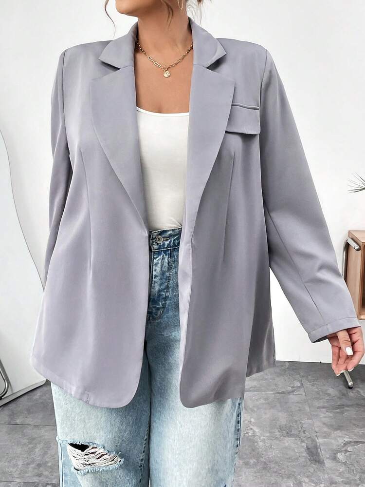 Ladies' Plus Size Double-Breasted Blazer With Lapel Collar