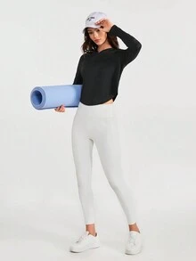 Daily&Casual Solid Curved Hem Sport Sweatshirt - Black - View 4