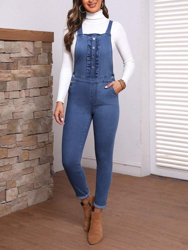 Women's Slim Fit Bib Jeans With Slant Pockets