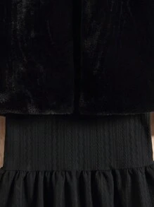 SHEIN Tween 女童长袖保暖内衣面料长背心带外套，2 件套，适合秋冬季 - 黑色 - 查看 3