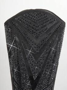SHUZIA Point Toe Embroidery Knee-High Boots, Cowboy Boots For Women