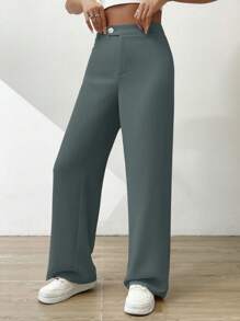 SHEIN EZwear 女士寬腿褲 - 綠色 - 查看 5