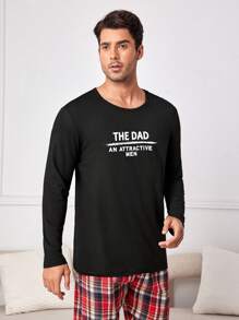 Men's Casual Homewear Top With Letter Print - Black - View 4