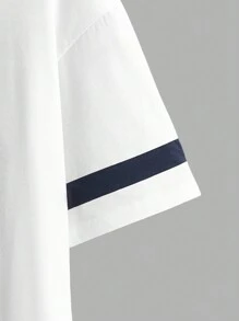 SHEIN Aesthetic Post--Loose Men's Letter Printing V-Neck Short Sleeve T-Shirt - White - View 3