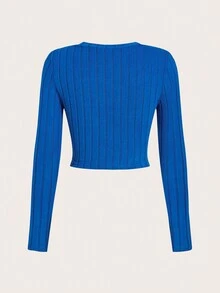 SHEIN Coolane 毛織女士t恤,字母圖案 - 寶藍色 - 查看 2