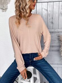 SHEIN LUNE Women's Batwing Sleeve Loose Fit T-shirt - Red - View 5