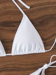 Swim Vcay Summer Beach Solid Color Women's Two Pieces Bikini Set With Knot Design - White - View 4