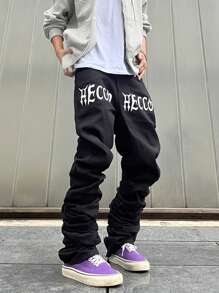 Manfinity Roghcode Men's Jeans With Letter Print - Black - View 1