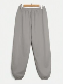 SHEIN EZwear 黑色大尺碼女款連帽衛衣運動褲兩件套，舒適秋季健身房辦公居家休閒傳統款 - 淺灰色 - 查看 6