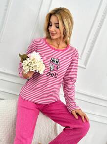 RueChic Striped & Cartoon Graphic PJ Set - Red - View 5