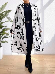 SHEIN Clasi 女款大尺碼隨機印花外套,附翻領領帶 - 彩色 - 查看 4