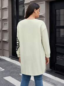 SHEIN Franclia Của phụ nữ Kích thước lớn Kích thước lớn Hình hoa Mặt trước Mở Áo len Mở Với Thả vai - Màu be - Xem 3