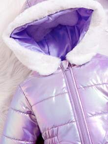 嬰兒女童帶領帽腰繩外套,帶領設計與激光塗層設計 - 紫色 - 查看 3