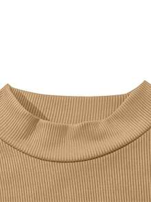 SHEIN LUNE 女士固色肋紋長袖連身衣 - 彩色 - 查看 5