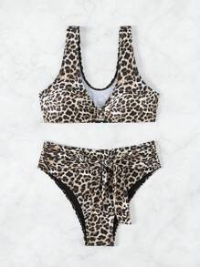 SHEIN Swim Women's Leopard Print Swimwear Set Summer - Multicolor - View 4