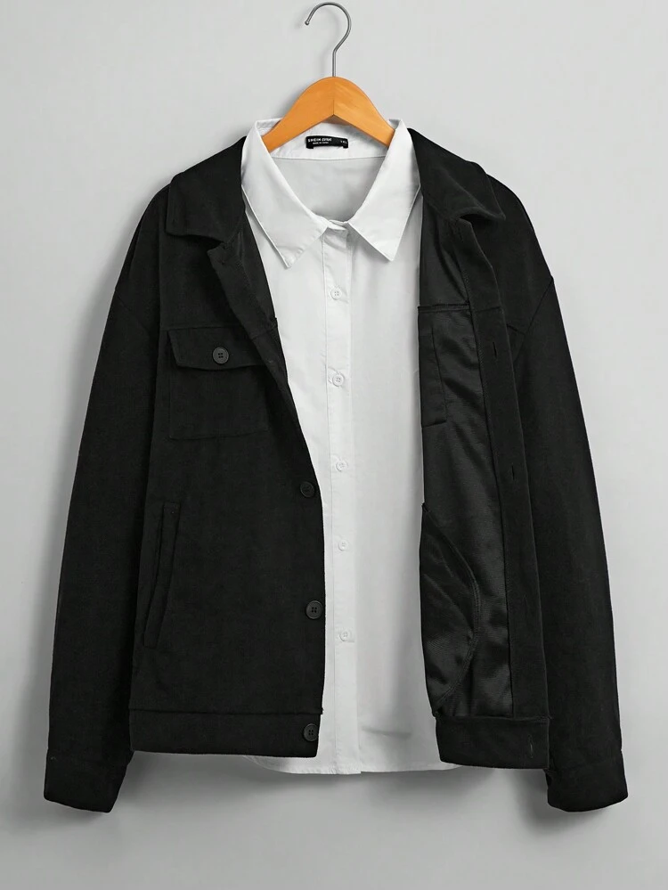 Oversized Men's Overcoat With Flap Pockets And Drop Shoulders