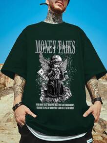 ROMWE MEN Street Life Men Slogan & Figure Graphic Tee - Green - View 1