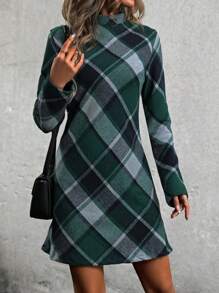 SHEIN LUNE 格紋翻領長袖裙 - 彩色 - 查看 3